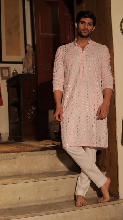 MR 87 Men’s Pure Chanderi Peach Kurta