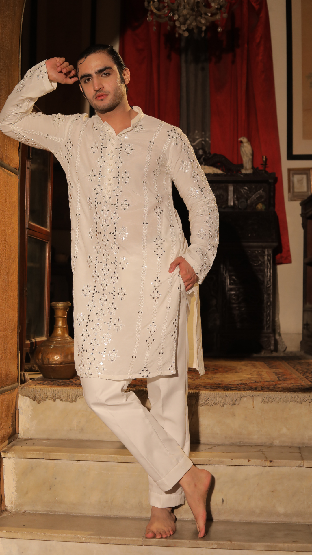 MR 86 White Premium Chanderi Kurta for Men