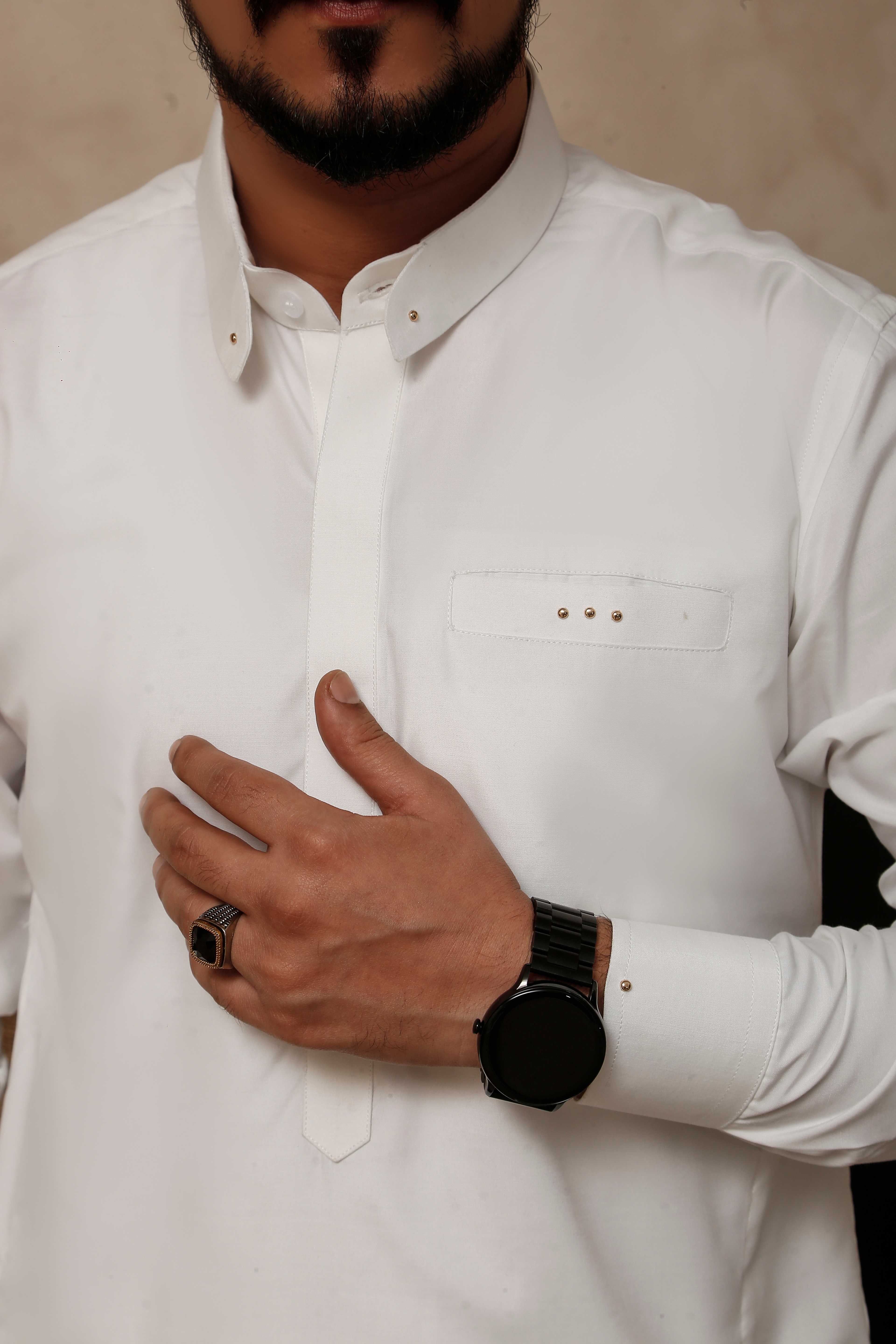 ER 806 Shining White Executive Kameez Farshi Shalwar