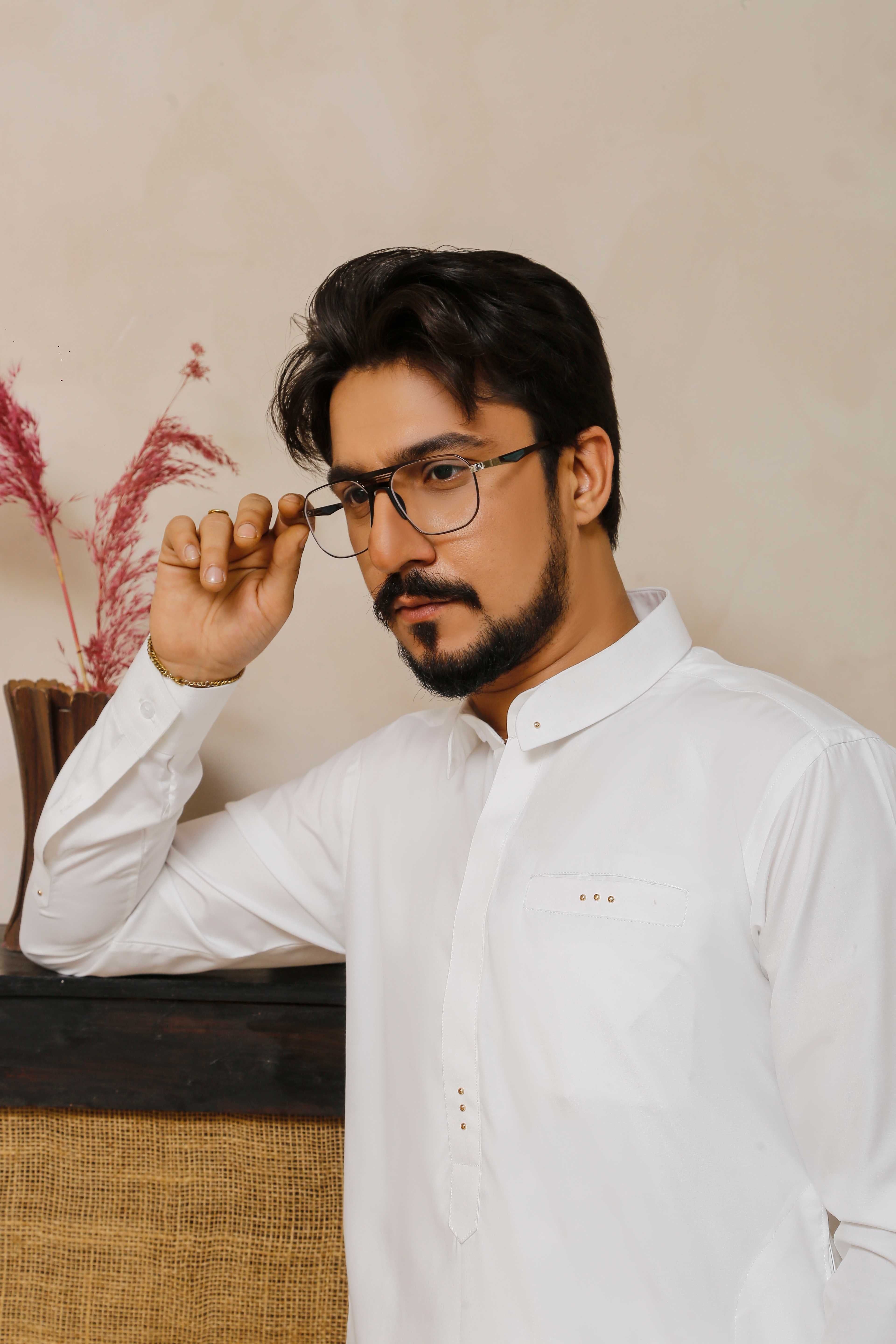 ER 806 Shining White Executive Kameez Farshi Shalwar