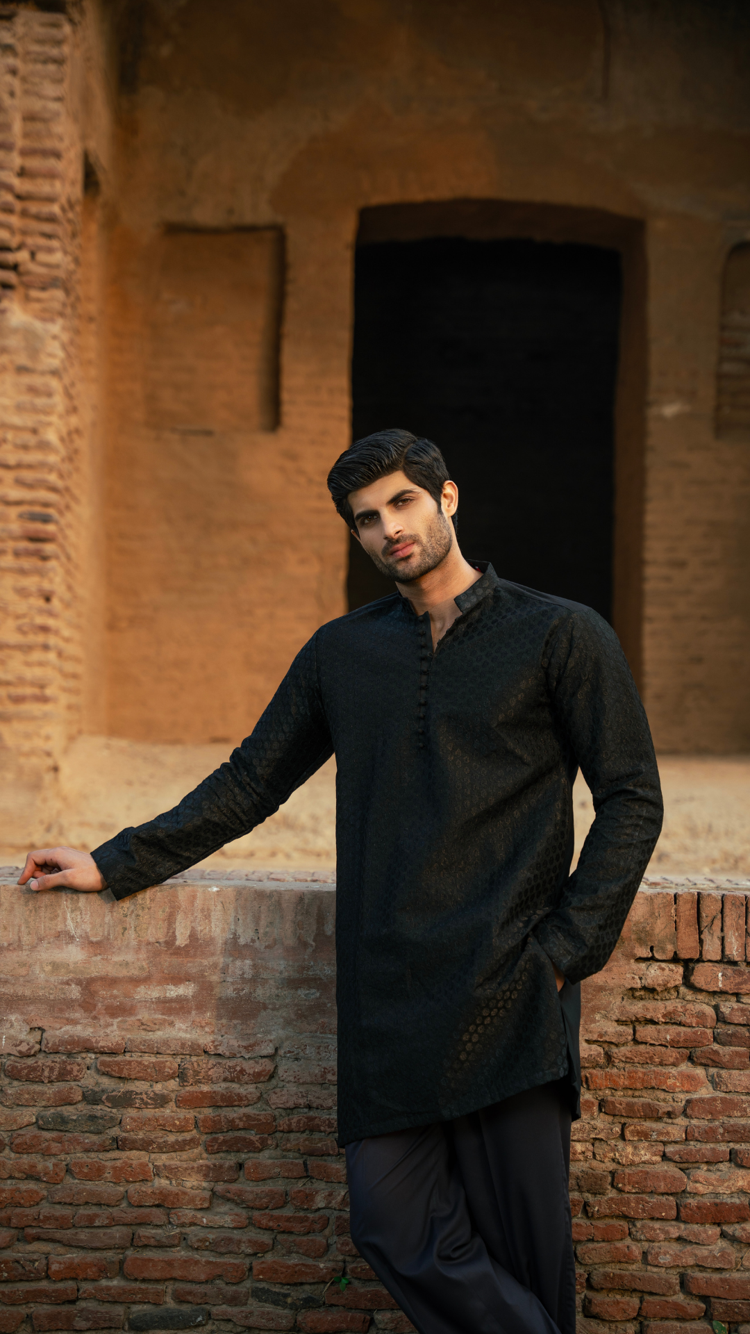 CK 742 Black Needlework Men Kurta