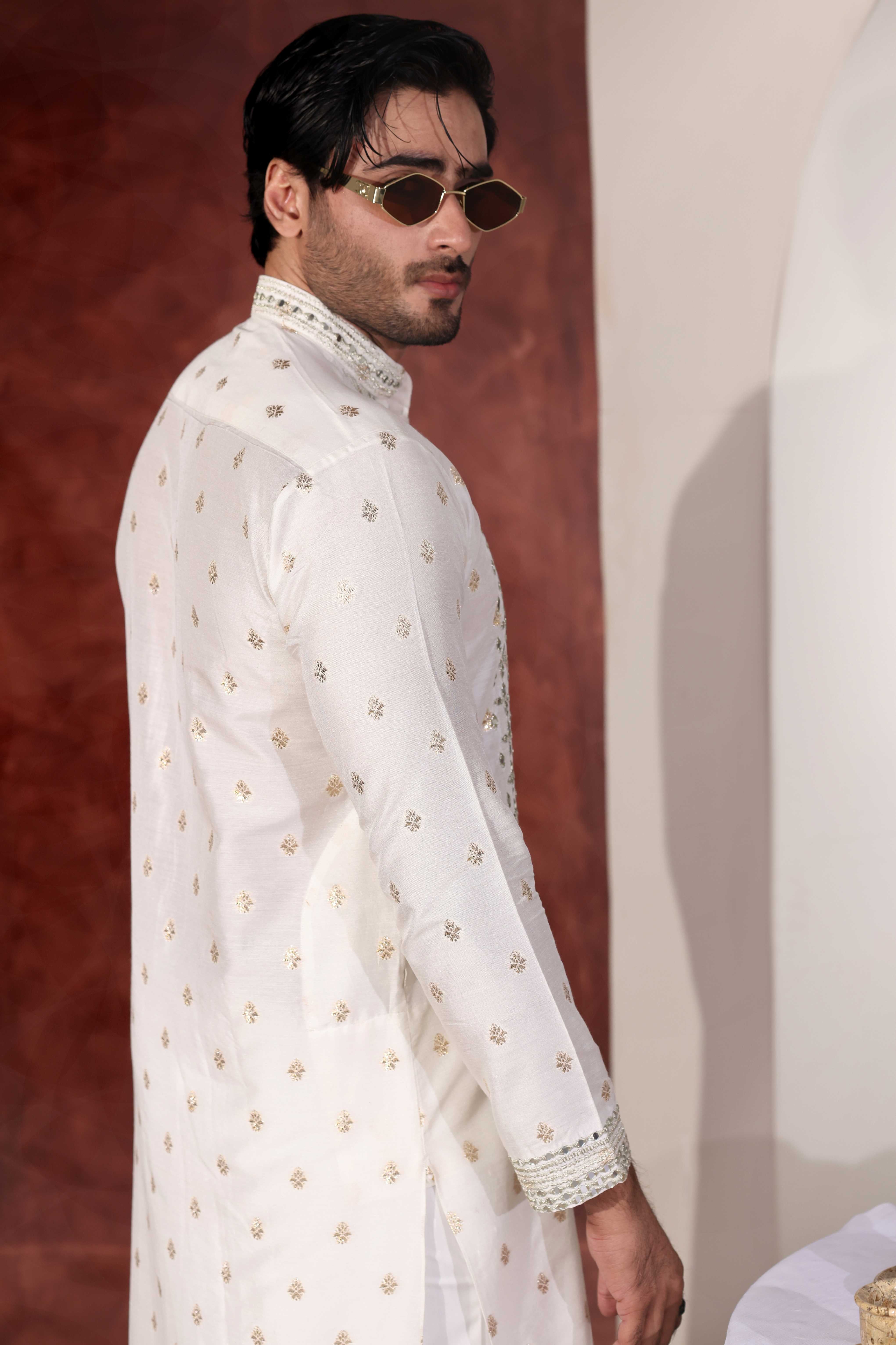 MR 90 White Mirror Work Kurta