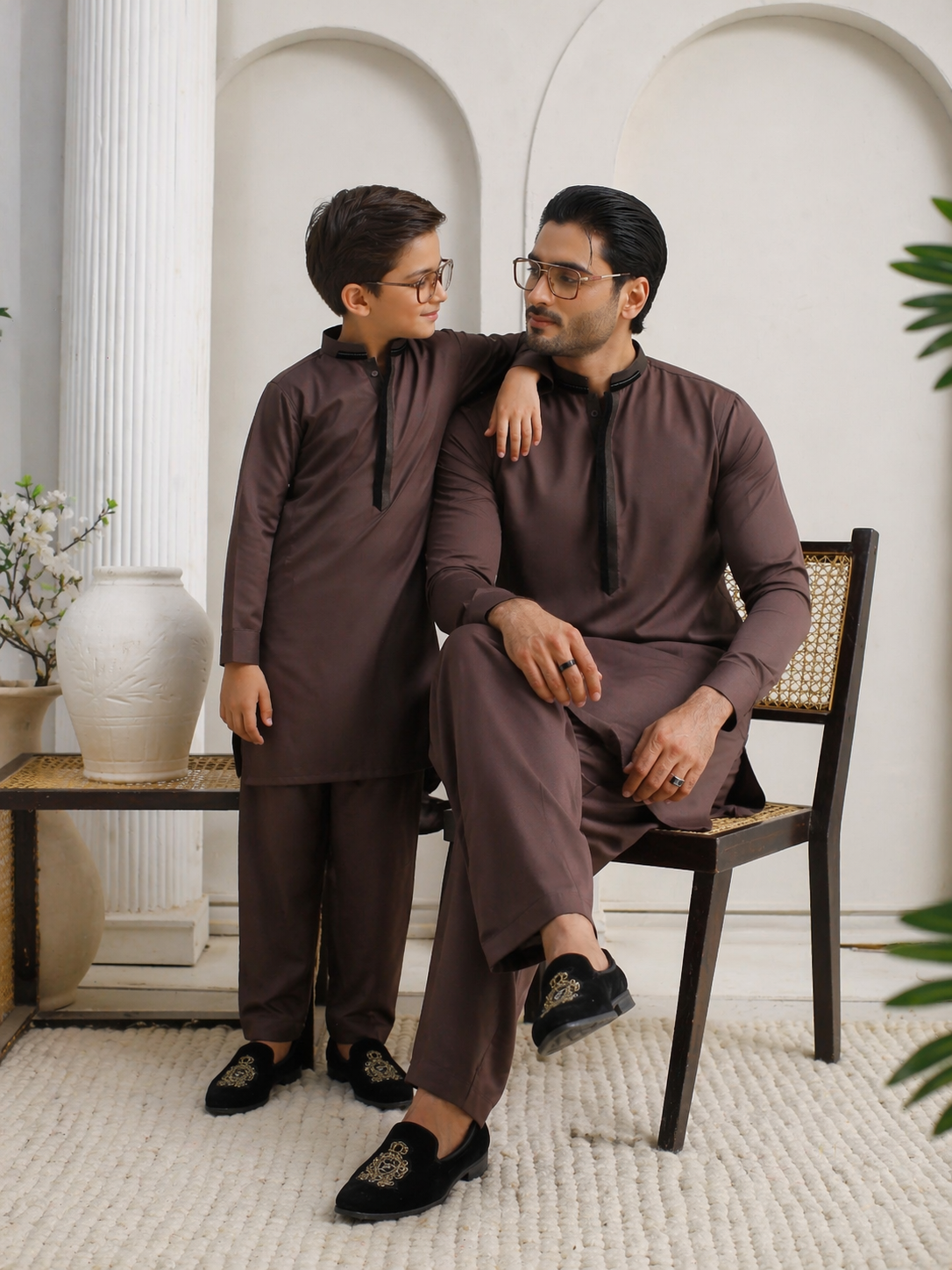 Brown kurta for father and son festive outfit