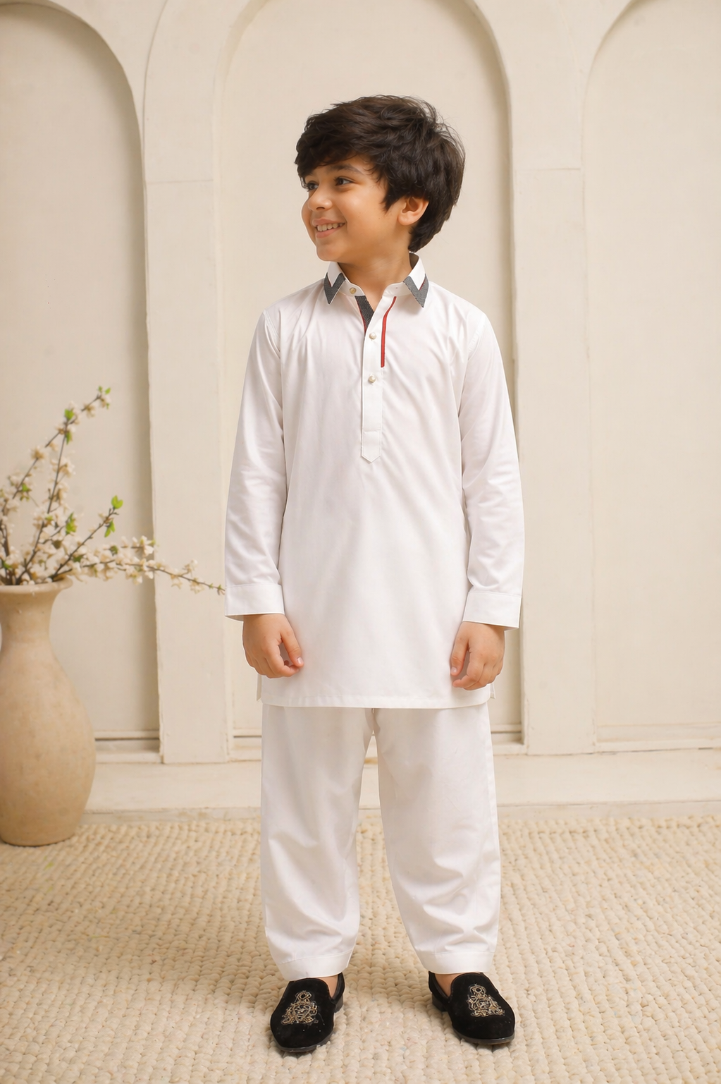 White shalwar kameez Eid outfit father son