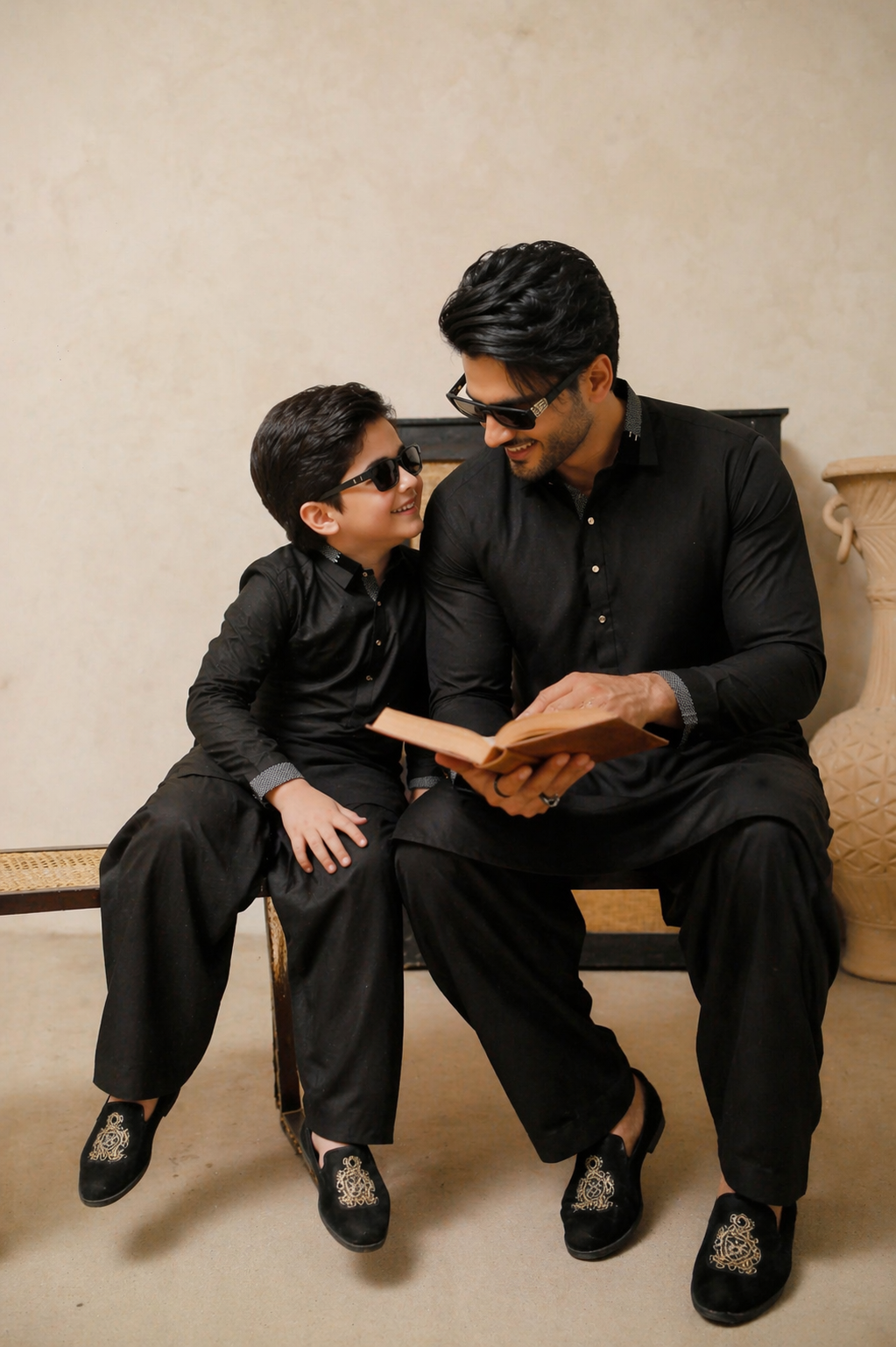 FS 19 Black Shalwar Kameez For Father & Son