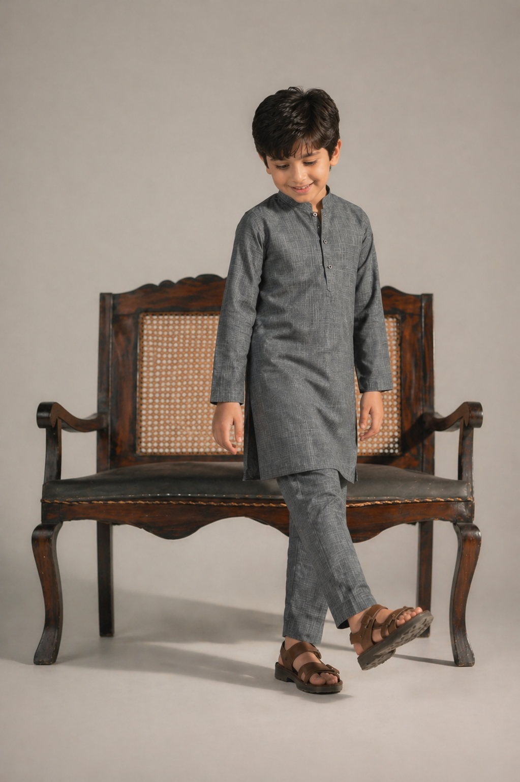 Elegant gray kurta pajama family matching wear