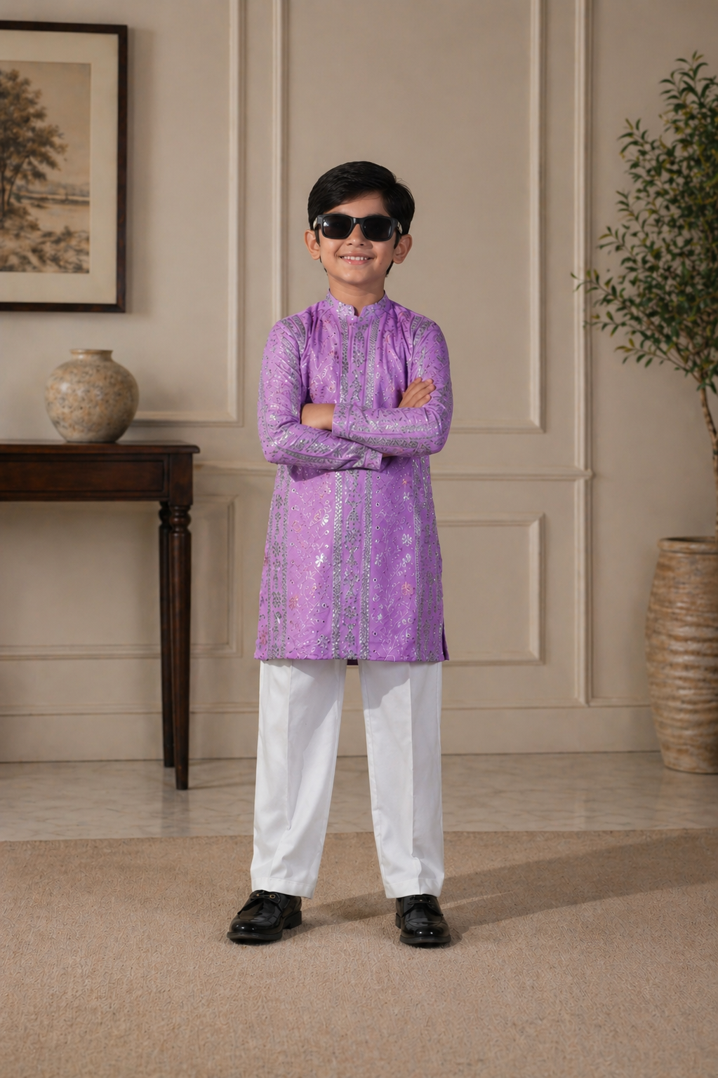 Elegant purple kurta pajama family wear