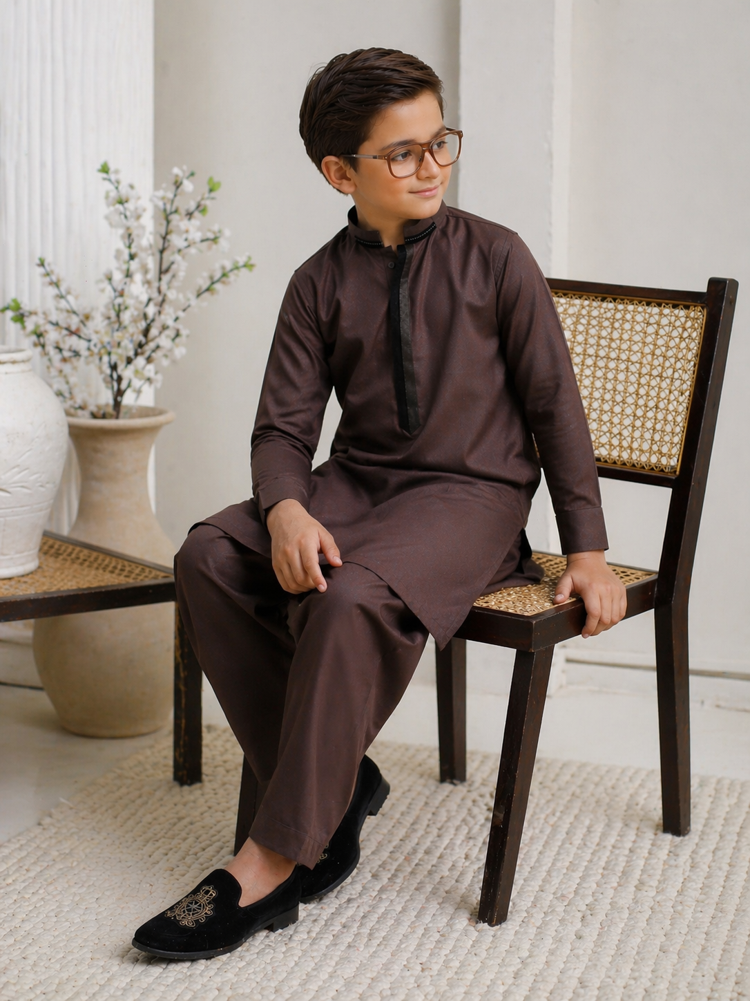 Father son brown kurta traditional outfit Pakistan