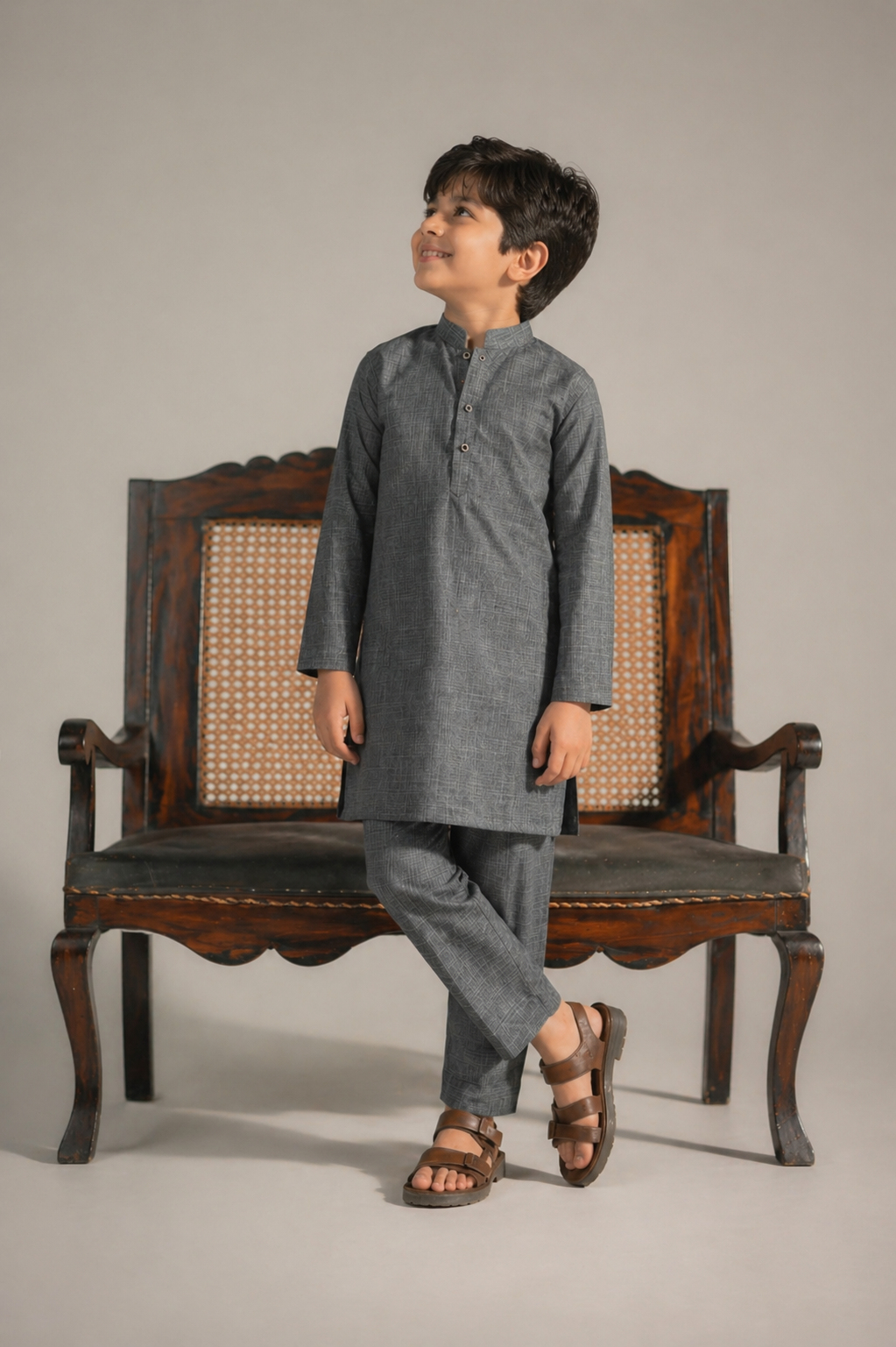 Father son coordinated grey ethnic outfit