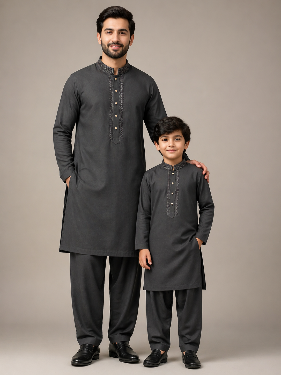 Father son graphite kurta shalwar Pakistan style