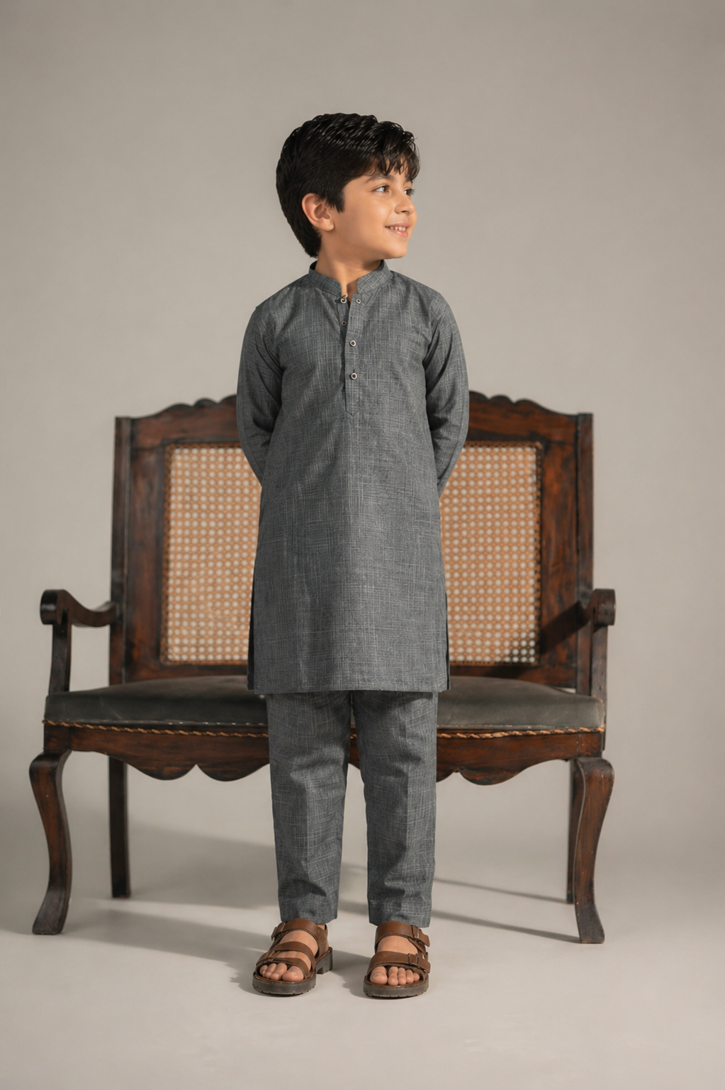 Father son grey kurta pajama traditional outfit