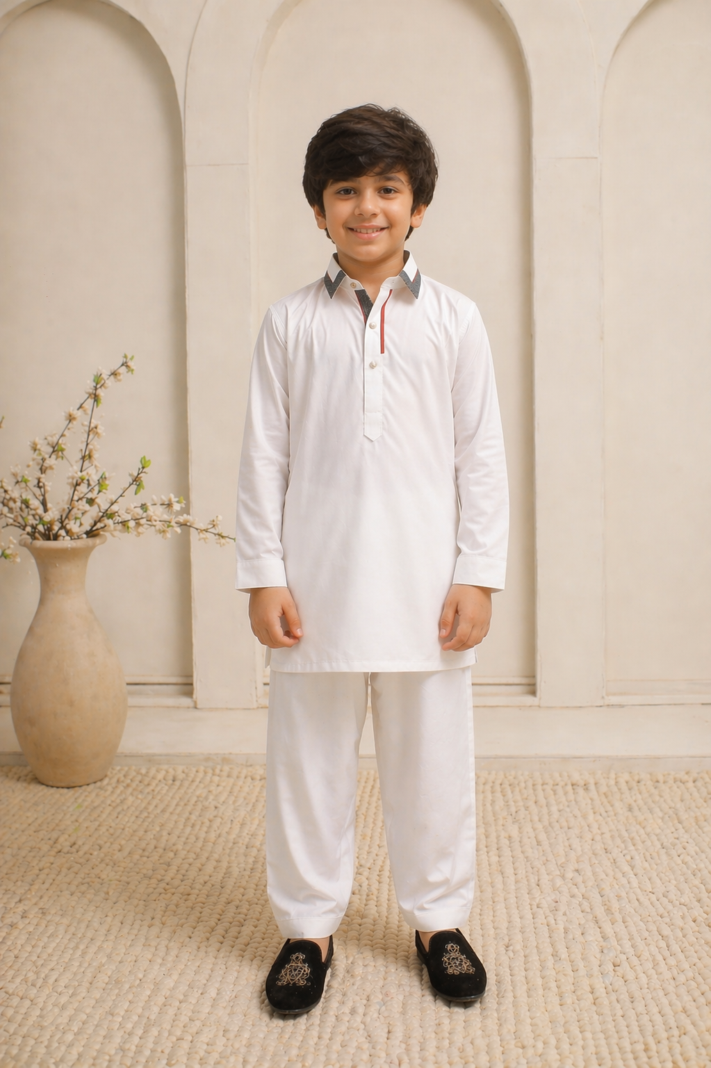 Father son white ethnic outfit Pakistan style