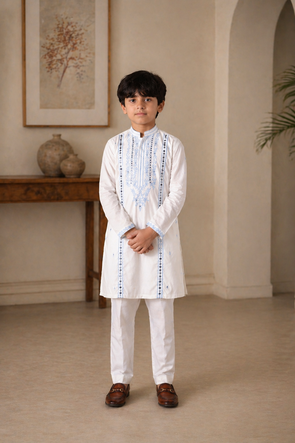 Father son white mirror kurta ethnic wear