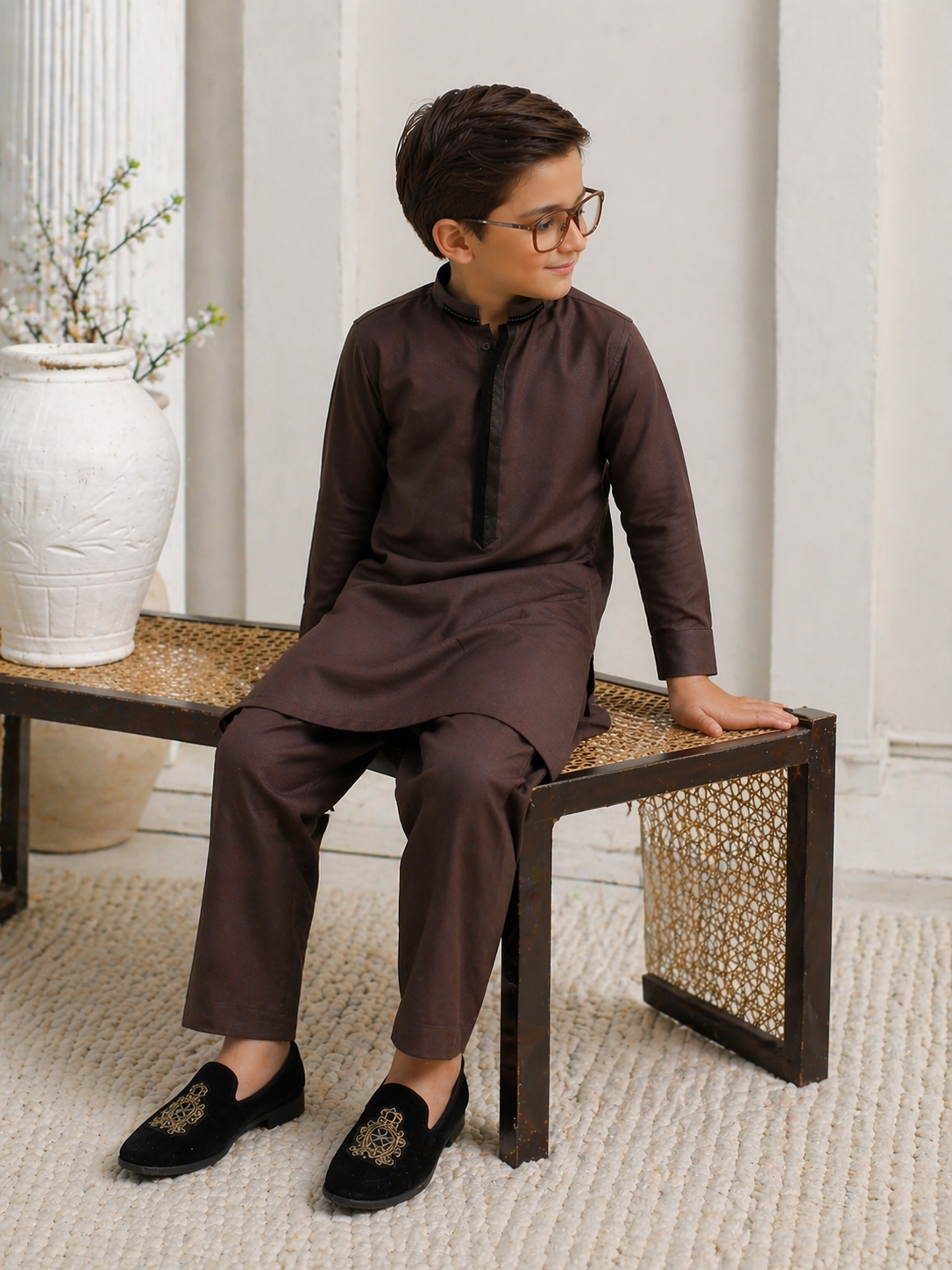 Father son brown kurta traditional outfit Pakistan