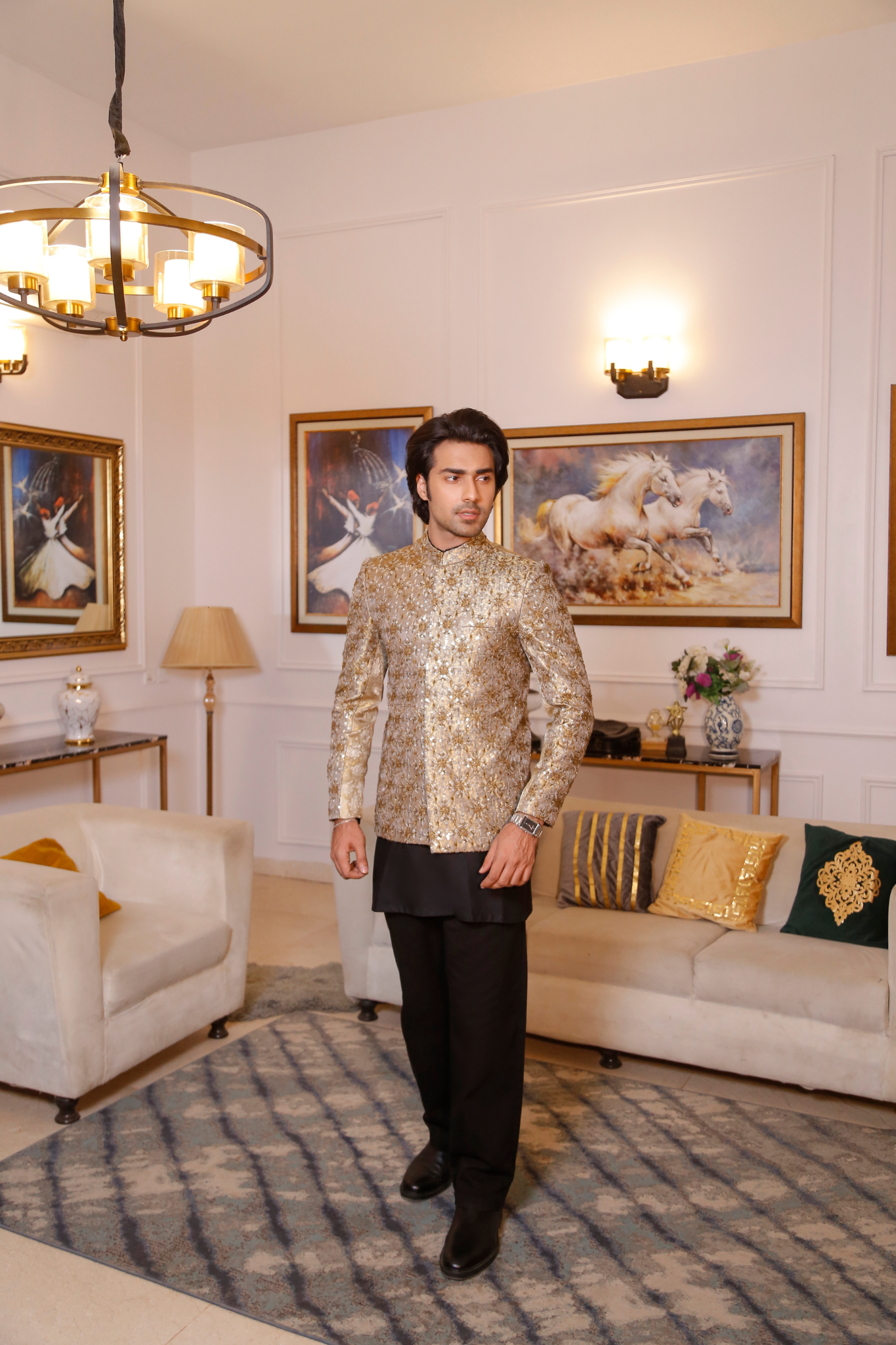 Grey Hand Work Prince Coat