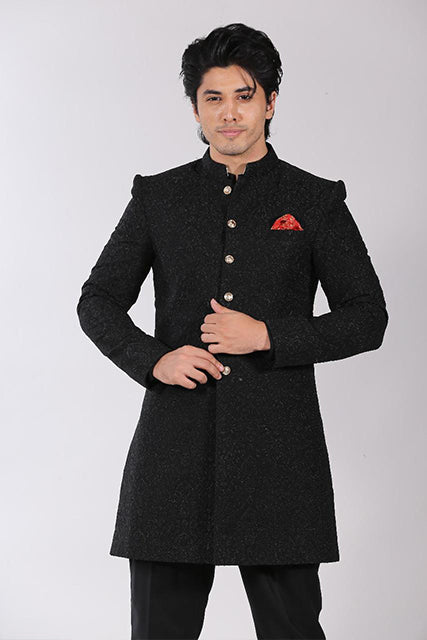 ER SH 111 Black Groom Sherwani For Groom