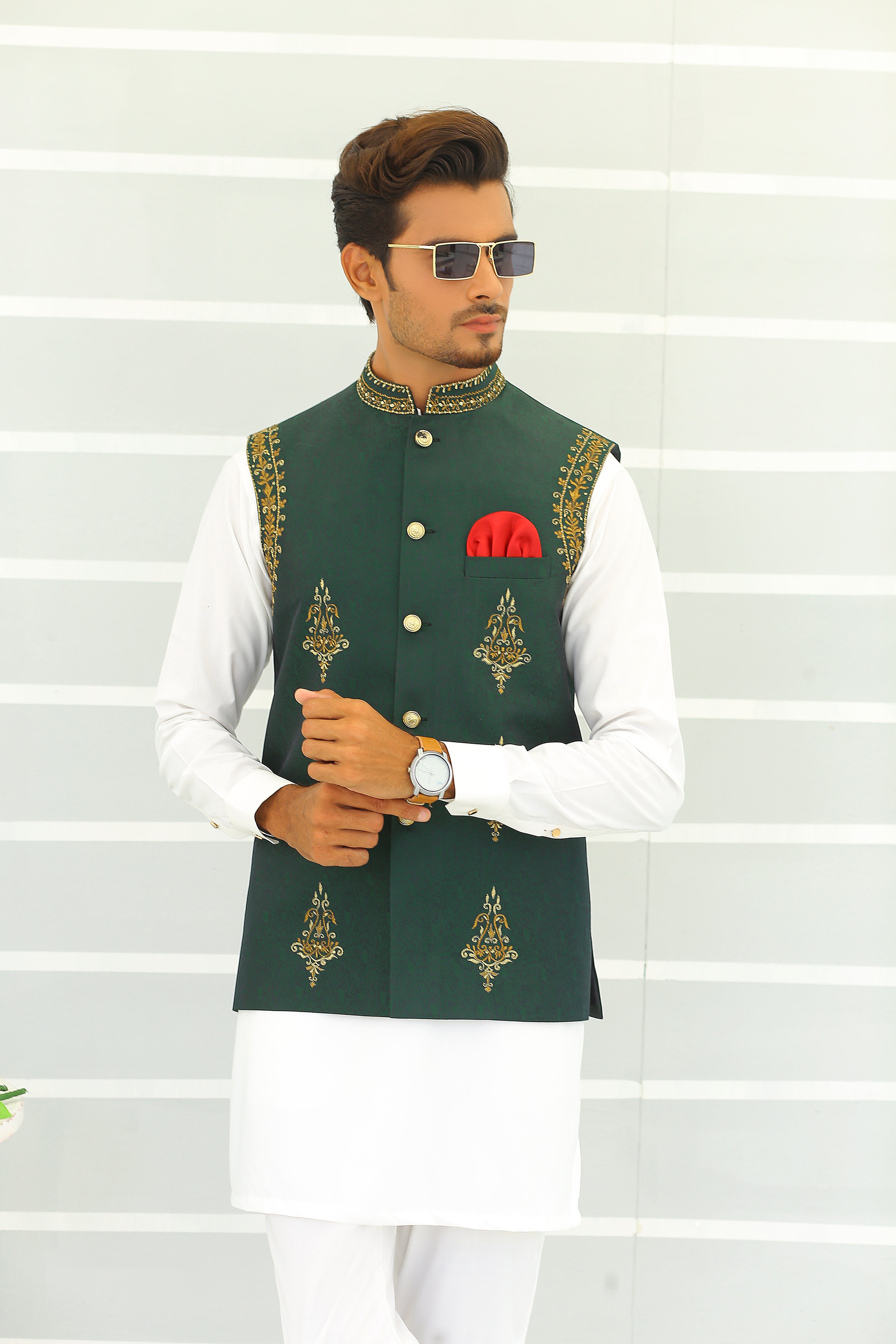 ER WC 1061 Green Copper Embroidery Waistcoat