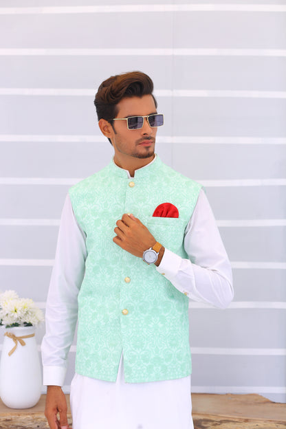 ER WC 1092 Light Blue Embroidered Waistcoat