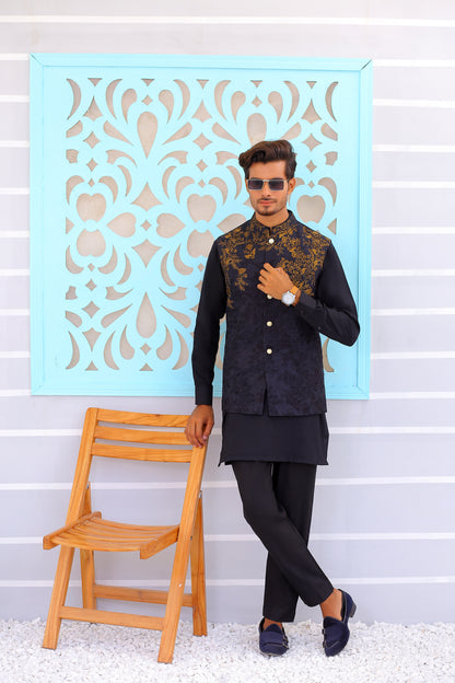 ER WC 1083 Black Copper Embroidered Waistcoat