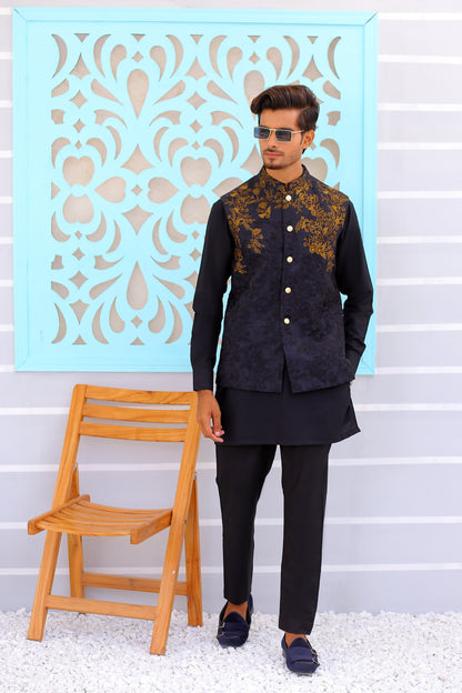 ER WC 1083 Black Copper Embroidered Waistcoat