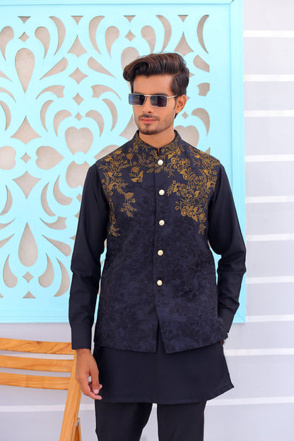 ER WC 1083 Black Copper Embroidered Waistcoat