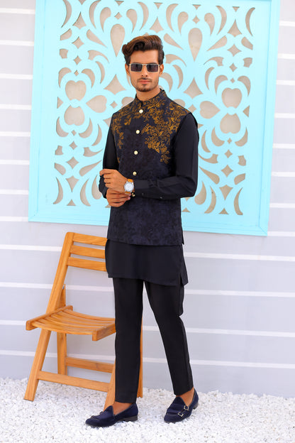 ER WC 1083 Black Copper Embroidered Waistcoat