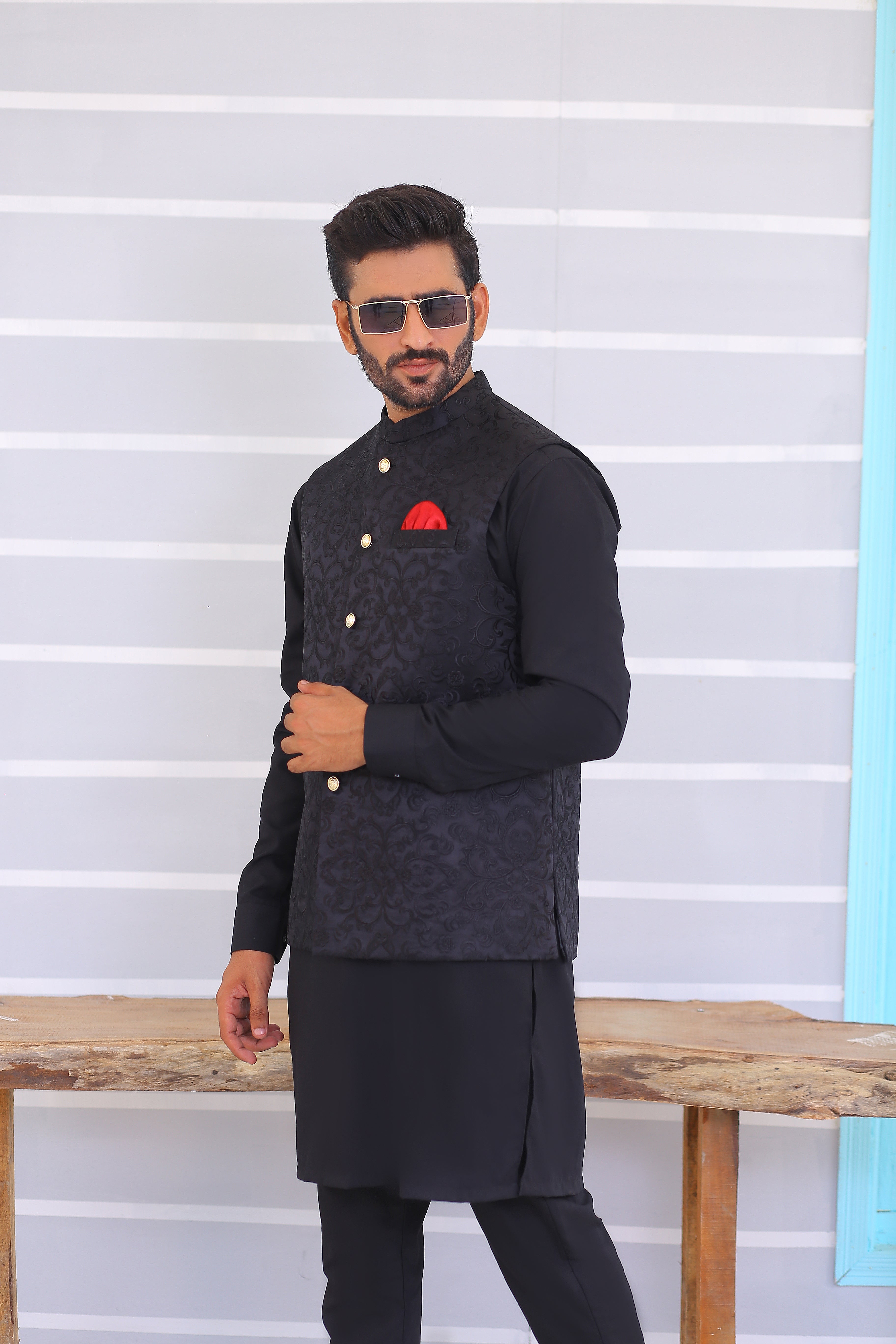 ER WC 1071 Black Embroidered Waistcoat