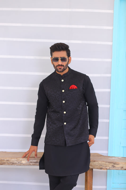 ER WC 1071 Black Embroidered Waistcoat