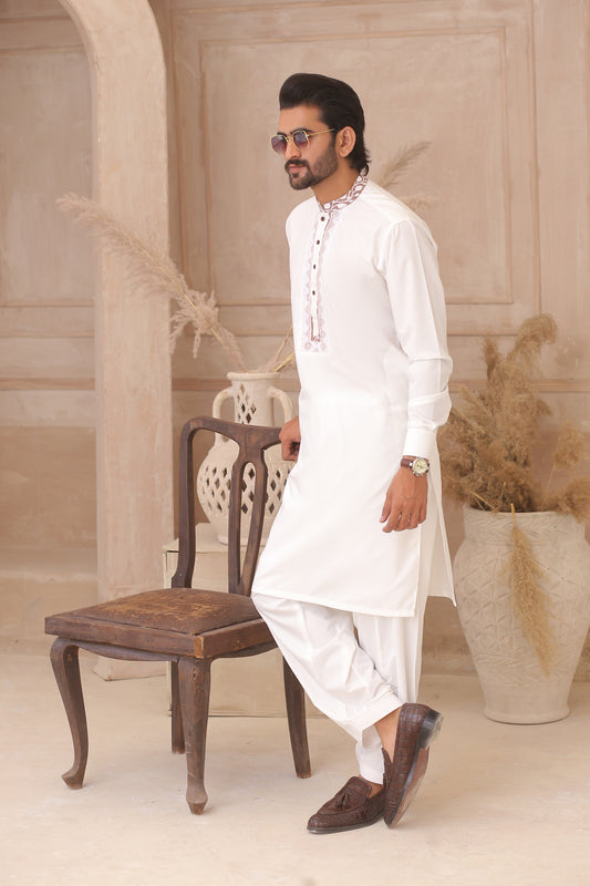 ER 702 White Shalwar Kameez For Mens