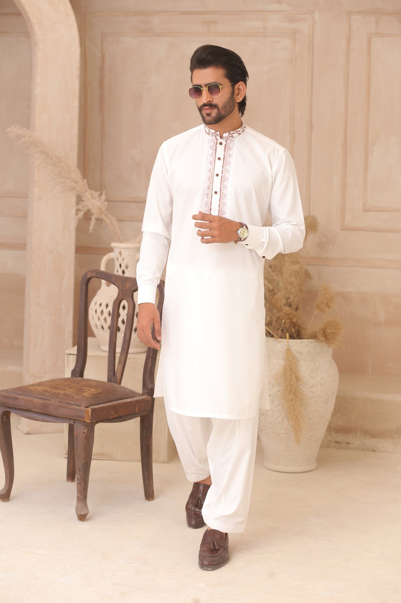 ER 702 Whitw Shalwar Kameez For Mens