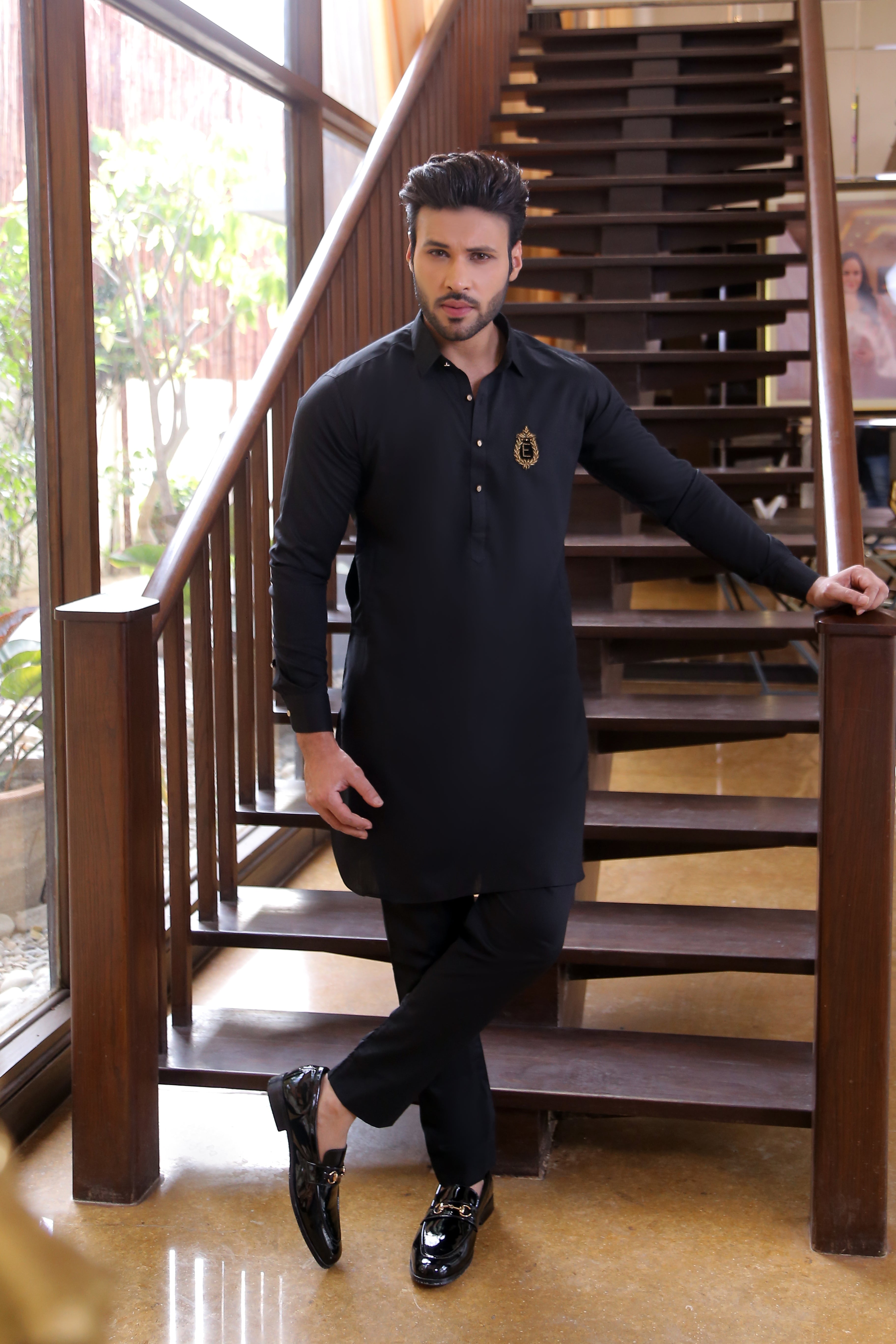 ER 681 Black Monogram Kurta pajama