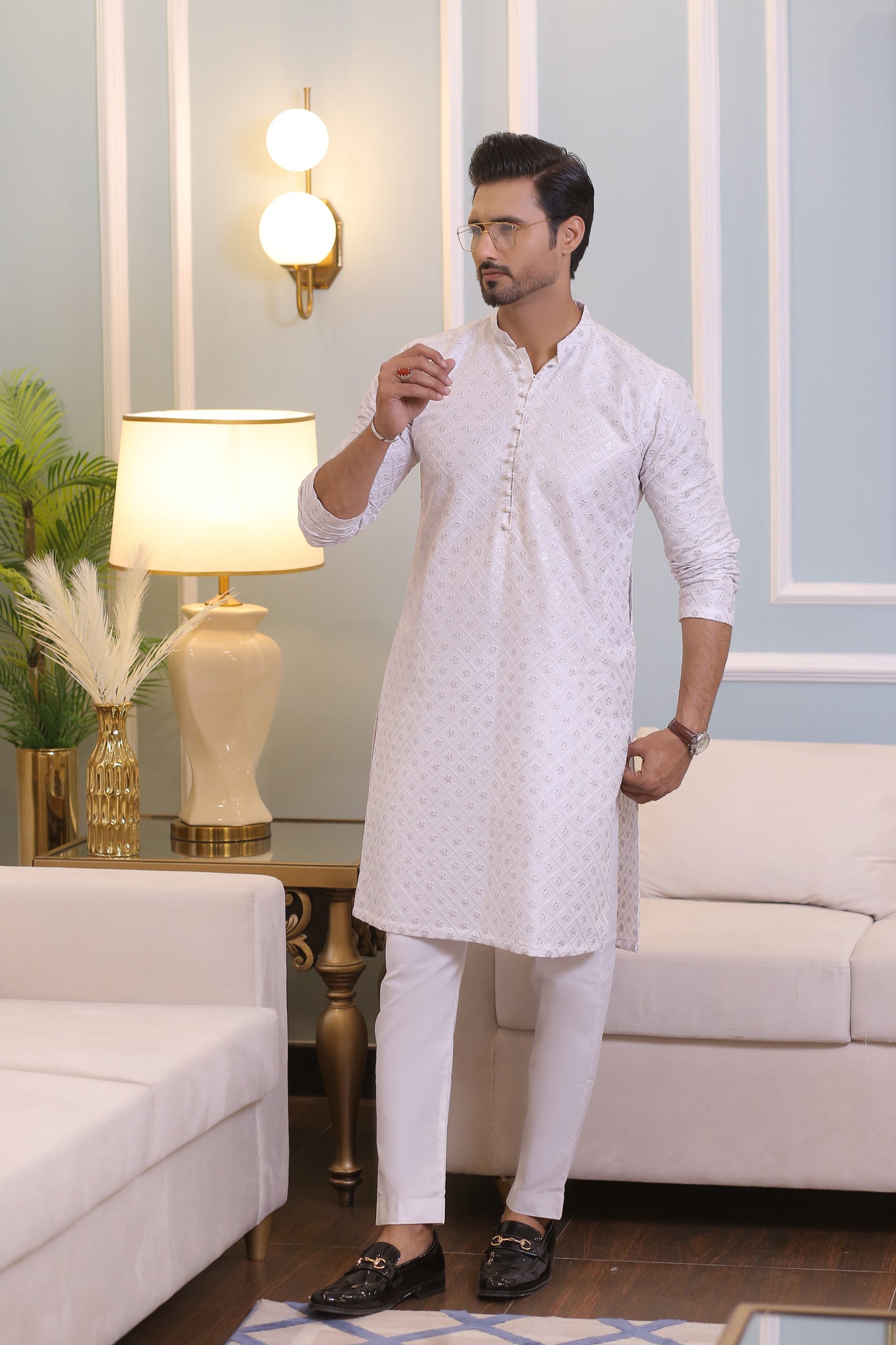 CK 708 White Chikankari Kurta Pajama