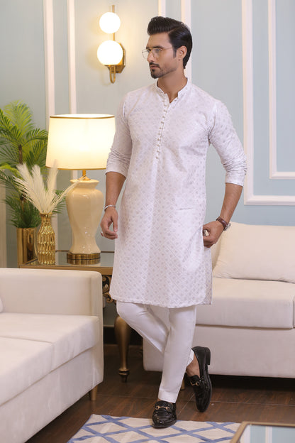 CK 708 White Chikankari Kurta Pajama