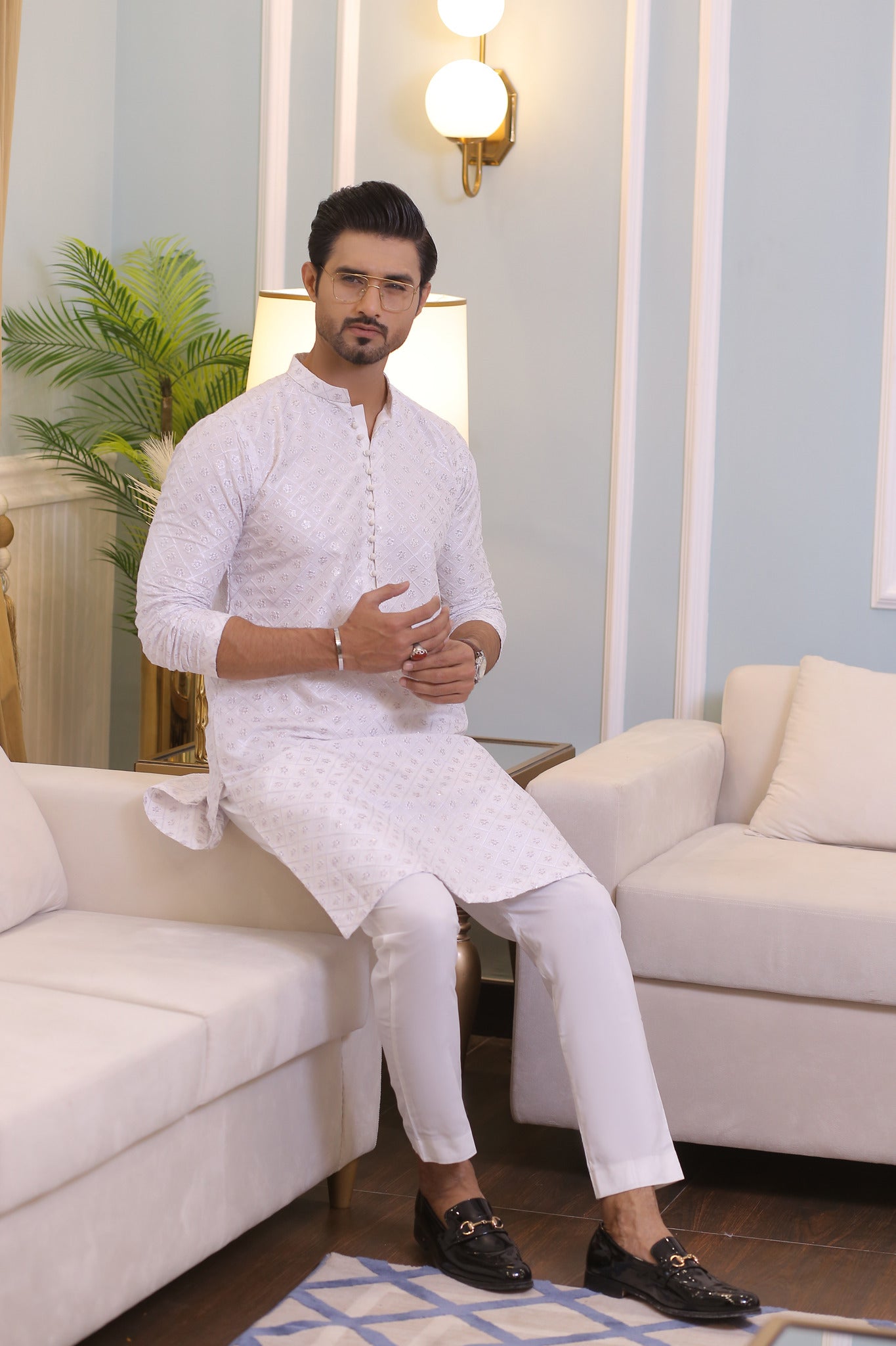 CK 708 White Chikankari Kurta Pajama