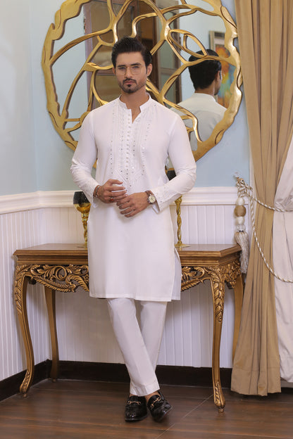 MR 63 White Mirror Work Kurta Pajama