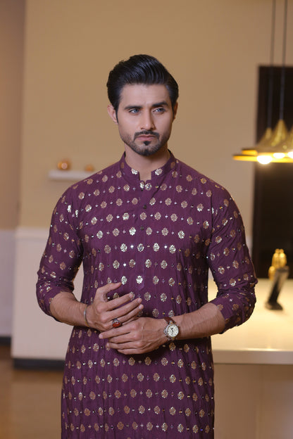 MR 64 Purple Mirror Work Kurta Pajama