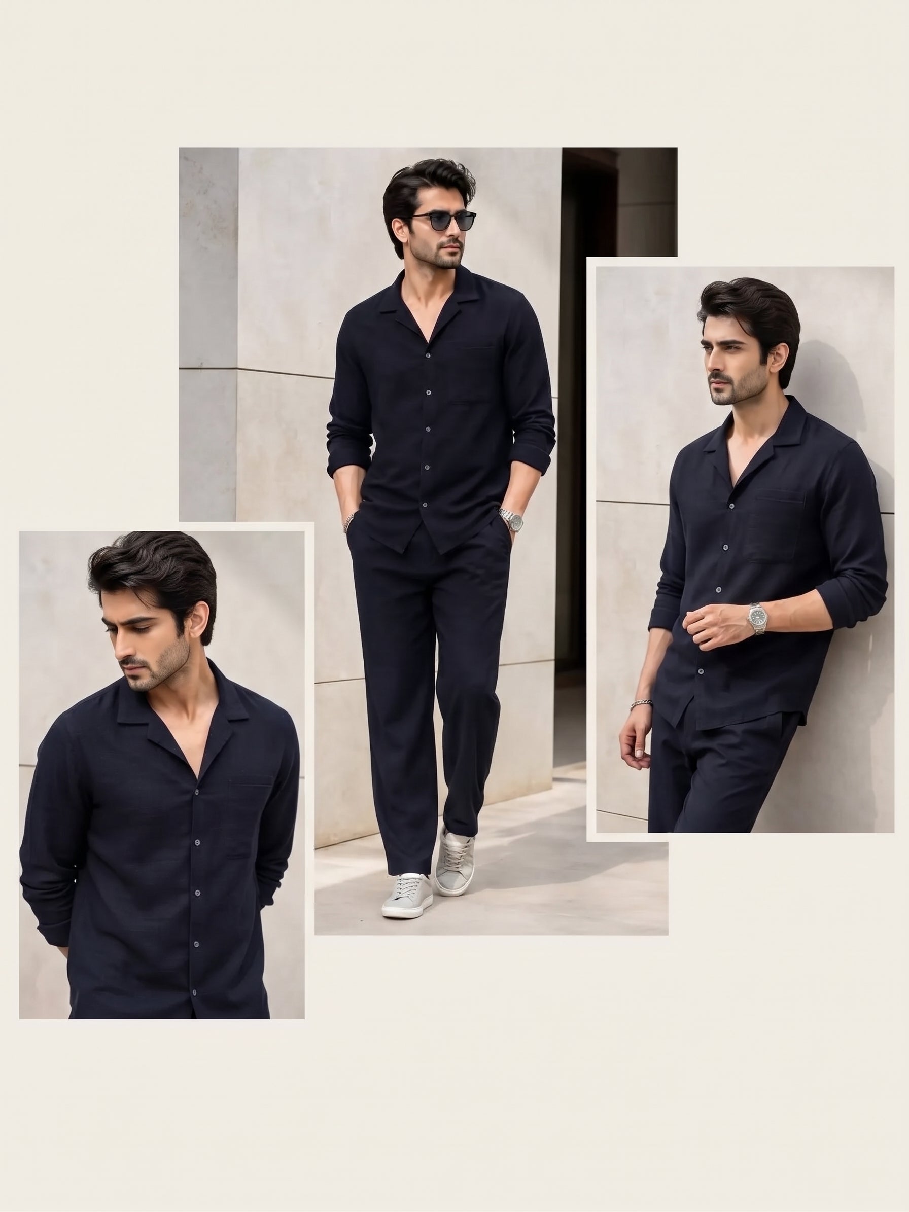 The Midnight Navy Textured Loungewear Co Ord Set for Men