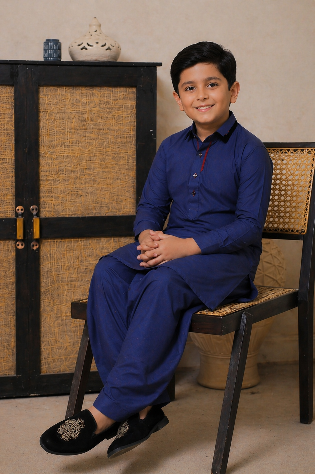 Royal blue shalwar kameez family outfit set