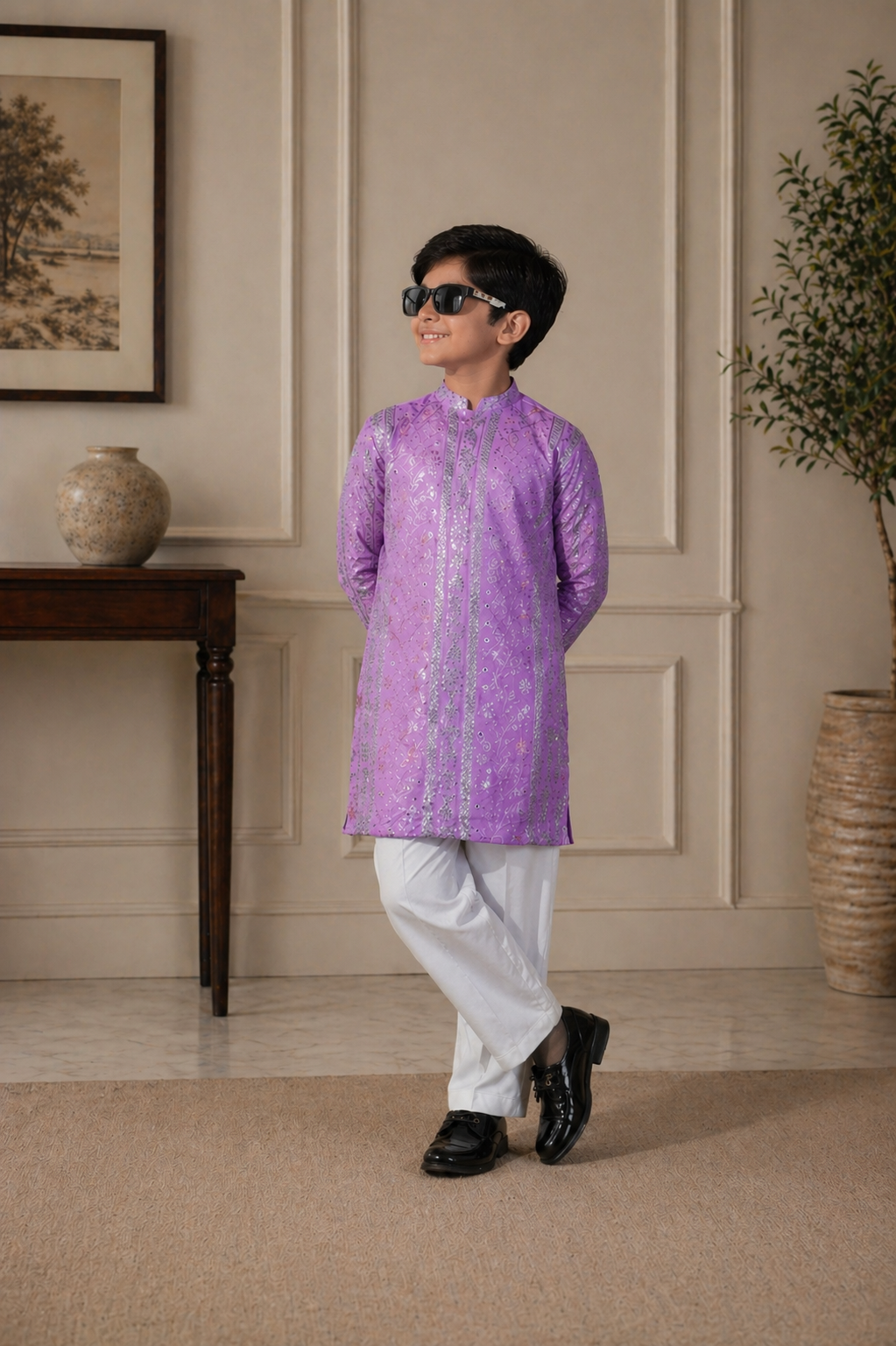 Stylish purple kurta for dad and son