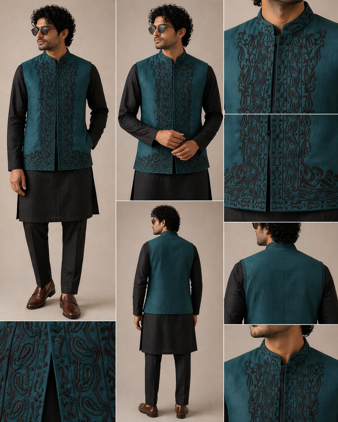 Teal embroidered WaistCoat