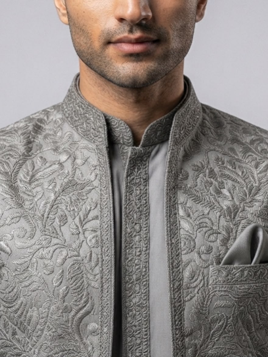 ER 3026 Grey Emb Prince Coat