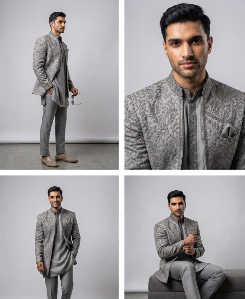ER 3026 Grey Emb Prince Coat