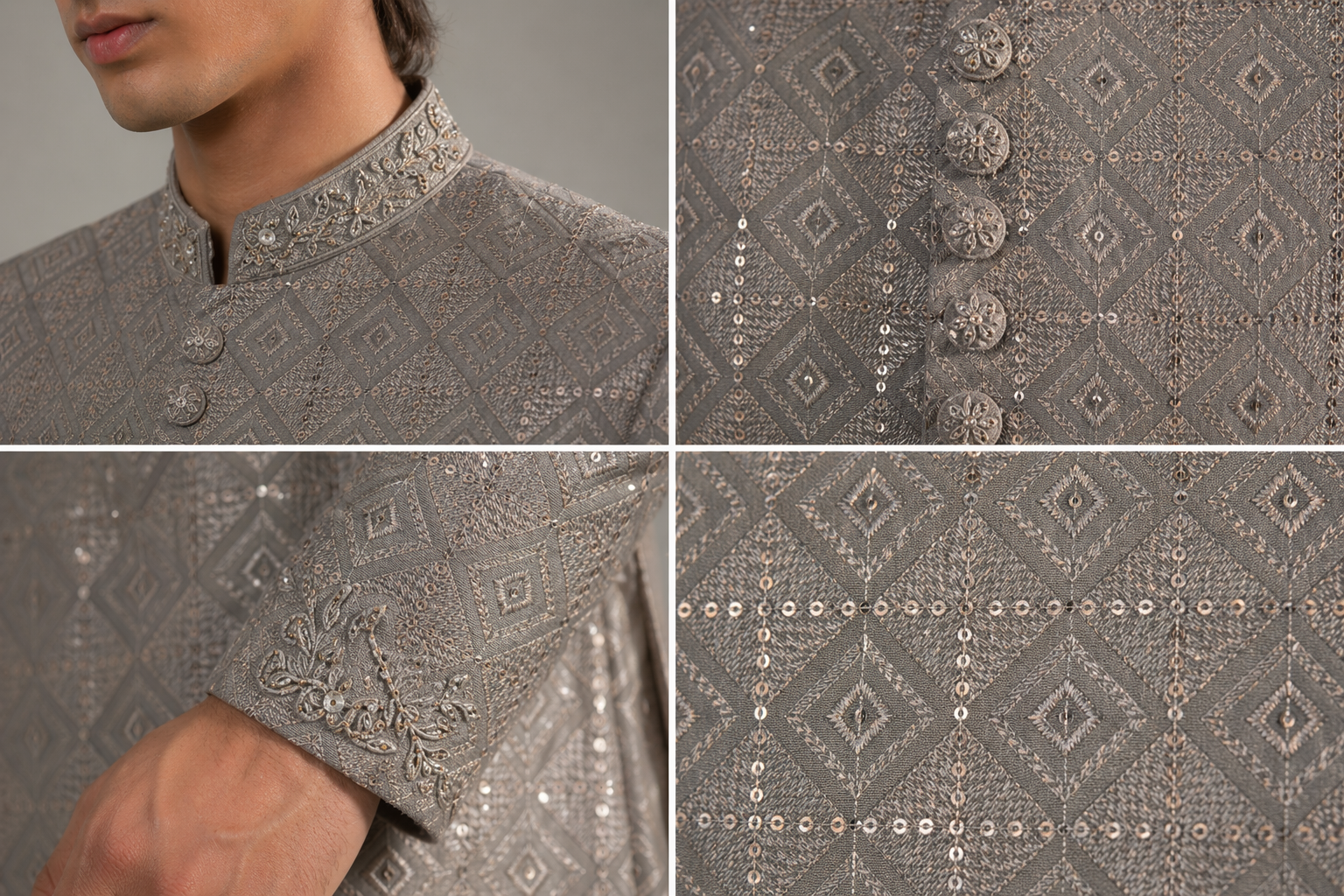 gray embroidered traditional Sherwani