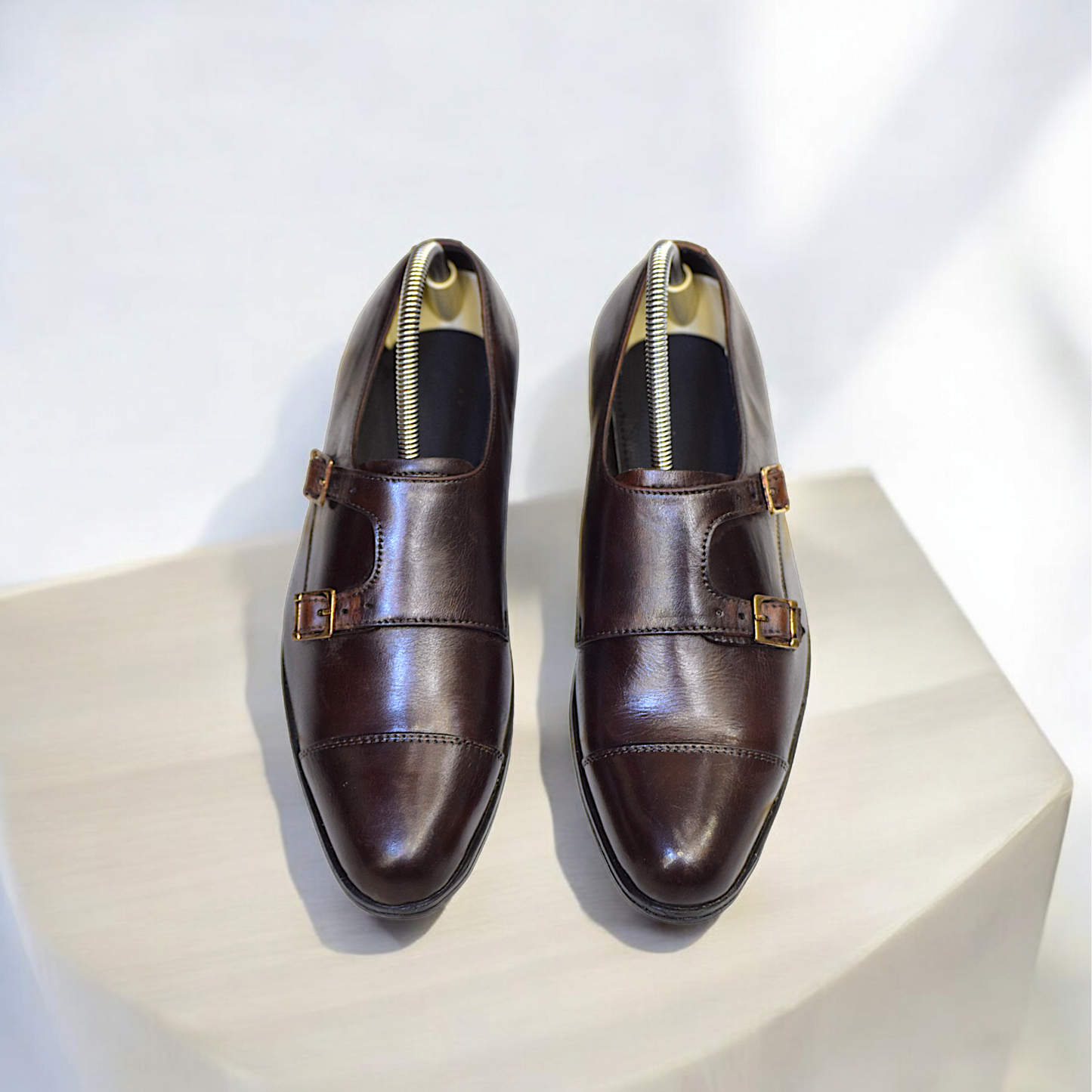 dark brown double monk strap shoes