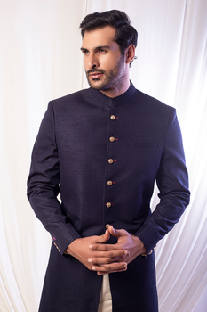 Navy Blue Silk Sherwani