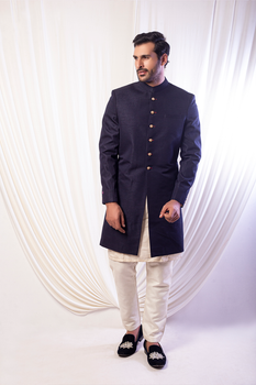 Navy Blue Silk Sherwani