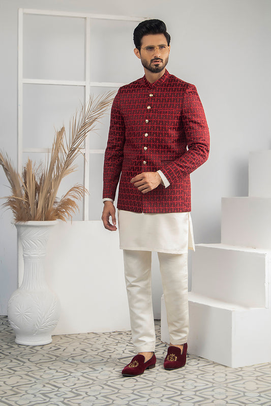 ER 2058 Maroon Prince Coat For Men Design