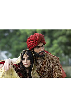 Red Groom Sherwani With Turban And Foot Wear