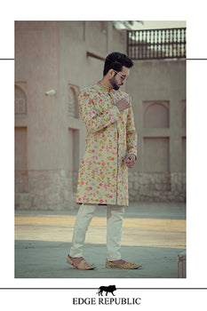 Groom Coloured Flower Sherwani