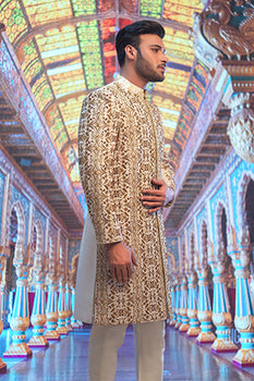 Saphire Gold Sherwani Without Turban And Accessories